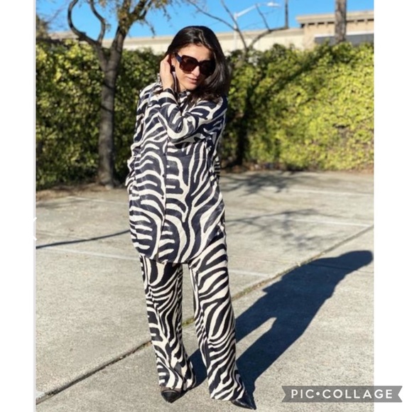 NWT H&M Blogger Fave Zebra Print Satin Shirt/Pants - Picture 7 of 12